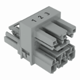 770-1767 - h-distribution connector, 3-pole, Cod. B, 1 input, 2 outputs, outputs on both sides, 3 locking levers, for flying leads