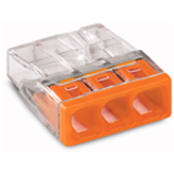 2273-203 - COMPACT splicing connector, for solid conductors, max. 2.5 mm², 3-conductor, transparent housing, orange cover, Surrounding air temperature: max 60°C (T60)