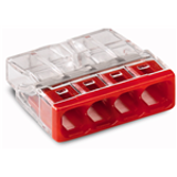 2273-204 - Borna COMPACT para caja de derivación, para conductores rígidos, máx. 2.5mm², 4 conductores, Carcasa transparente, Color tapa rojo, Temperatura ambiente máxima 60°C (T60)