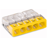 2273-245 - Borna COMPACT para caja de derivación, para conductores rígidos, Pasta de contacto Alu-Plus, máx. 2.5mm², 5 conductores, Carcasa transparente, Color tapa amarillo, Temperatura ambiente máxima 60°C (T60)