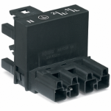 770-944 - h-distribution connector, 4-pole, Cod. A, 1 input, 2 outputs, outputs on one side, 2 locking levers