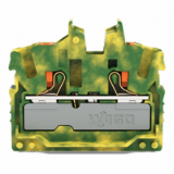 2252-327 - 2-conductor miniature through terminal block, with push-button, 2.5 mm², Center terminal block without snap-in mounting foot, without mounting flange, side and center marking, with test port, Push-in CAGE CLAMP®